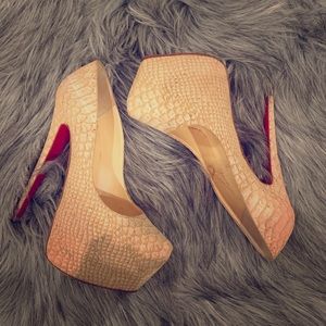 Tan Cork Python Lady Daffodils Heels, Size 37 1/2